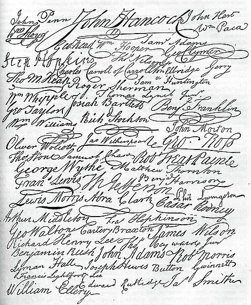 Signatures to Declaration of Independence, America