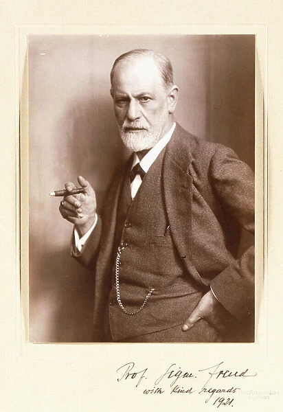 A signed photograph of Sigmund Freud, c. 1921 (sepia photo)