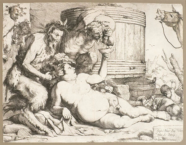 Silenus at the Wine Vat, 1628 (etching)