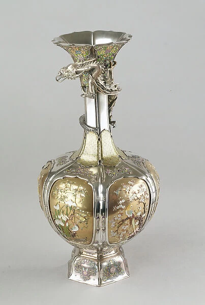 Silver, gilt and enamel shibayama vase, late 19th century (metalwork)