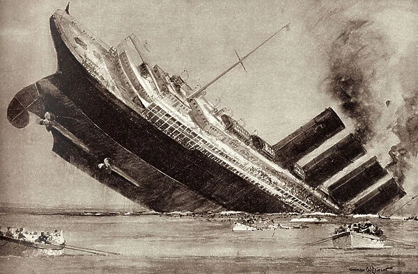 The Sinking of the Lusitania, 1915 (print)
