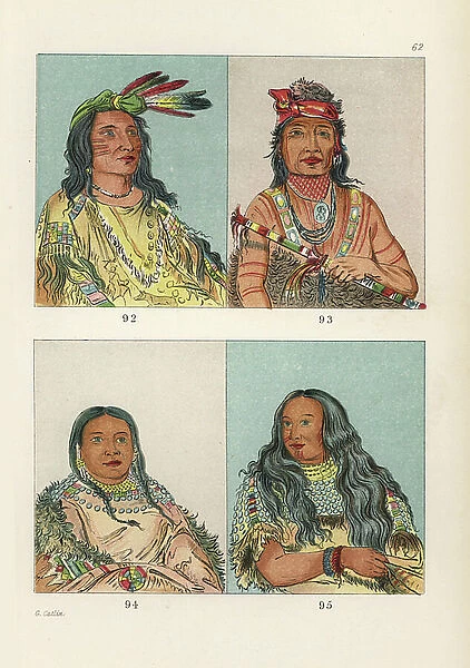 Sioux chiefs: warrior Tehan-dee, Tobacco 92, chief of the Yanc-ton band Toh-ki-ee-to, Stone with Horns, with neck and arms tattooed in gunpowder and vermilion 93
