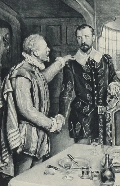 Sir Francis Drake sends out his friend to die - the farewell to Sir Thomas Doughty (litho)