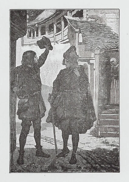 Sir Isaac Newton leaving Home for Cambridge (engraving)
