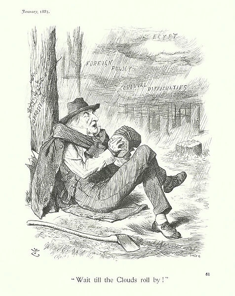 Sir John Tenniel cartoon: 'Wait till the Clouds roll by' (engraving)
