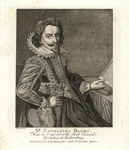 Sir Nathaniel Bacon (1585-1627), English painter and landowner. Copperplate engraving after a self-portrait by Bacon from William Richard's Portraits illustrating Granger's Biographical History of England, London, 1792-1812