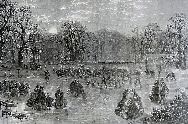 Skating of the Serpentine by Torchlight, 1859 (engraving)