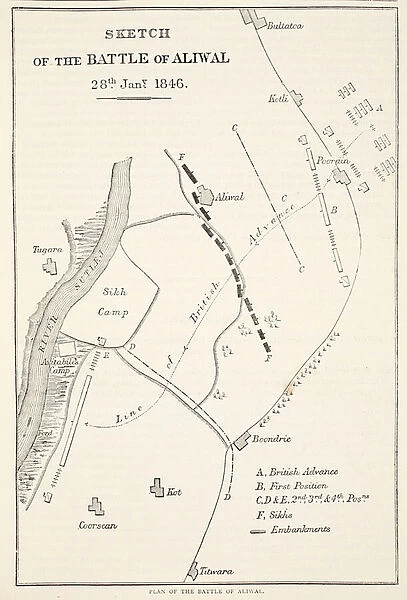 Sketch of the Battle of Aliwal, 28th January 1846, from Cassell