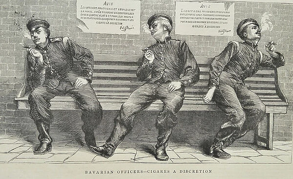 Sketch titled Bavarian Officers, Cigared a Discretion, 1870