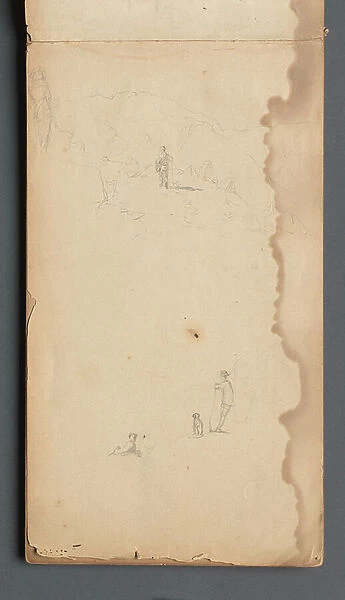Sketchbook, page 02: Figure in a Landscape with Dog, 1859 (graphite)