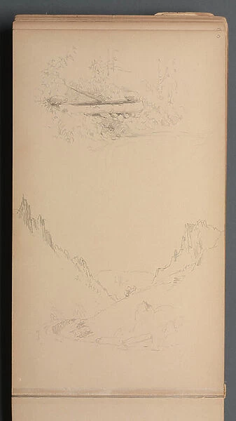 Sketchbook, page 15: Landscapes, Berlin Falls ?, 1859 (graphite)