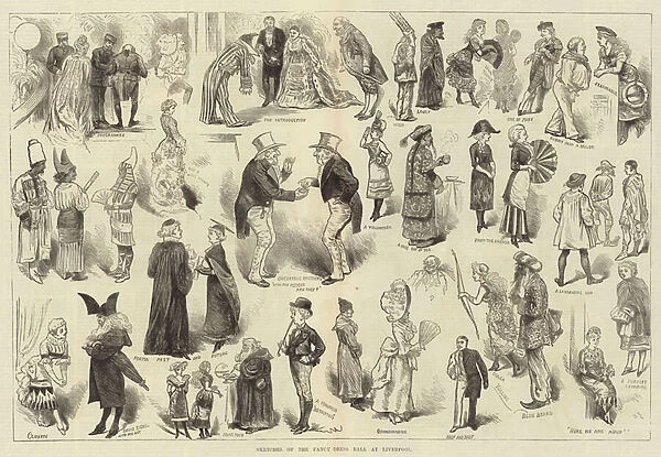 Sketches of the Fancy Dress Ball at Liverpool (engraving)