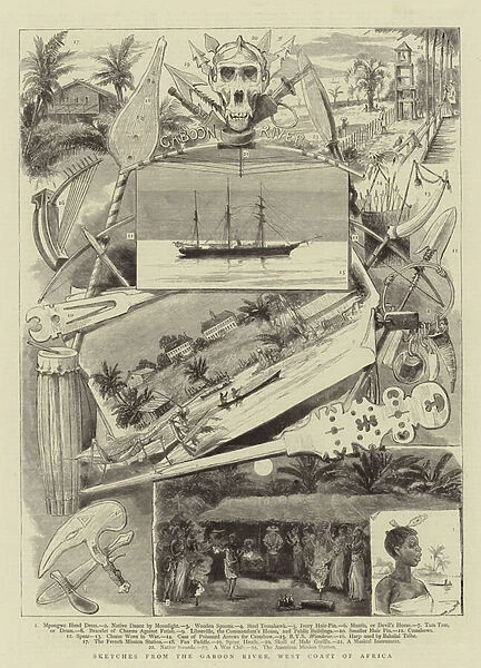 Sketches from the Gaboon River, West Coast of Africa (engraving)