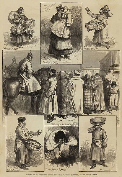Sketches in St Petersburg during the Royal Marriage Festivities (engraving)