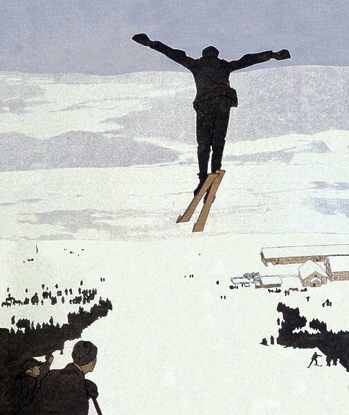 Ski jumping, c.1928 (illustration)