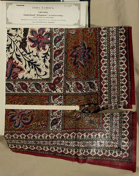 Small glazed palampore or bed-covering sample from Masulipatam in Madras