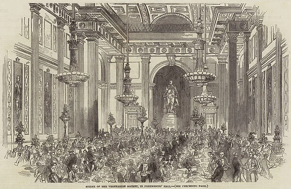 Soiree of the Vegetarian Society, in Freemasons Hall (engraving)