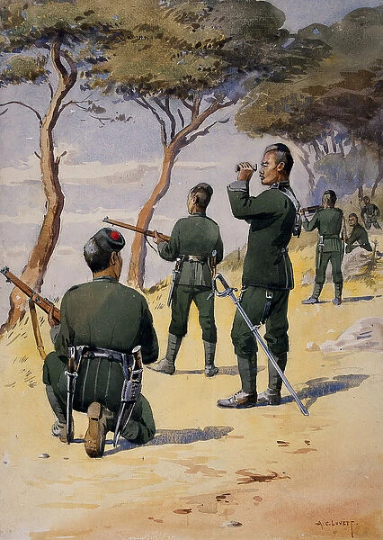 Soldiers of the 6th Gurkha Rifles, illustration for Armies of India by Major G