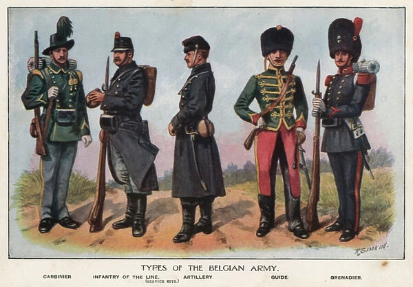 Soldiers of the Belgian army (colour litho)