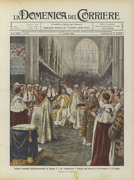 Solemn ceremony for the coronation of George V as King of England and Ireland in the Abbey... (colour litho)