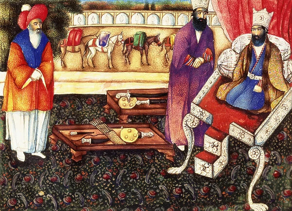 Solomon Receiving Presents from the Queen of Sheba, c. 1863-4 (vellum)