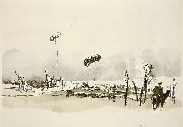 On the Somme: Sausage balloons, illustration from The Western Front, pub. by Country Life Ltd, 1917 (litho)