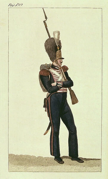 DE SOTTO, Serafin Maria, Earl of Clonard (1793 - 1862). Memoirs for the history of the troops of the Royal House of Spain. 1828. Foot Guards (19th c). Engraving. SPAIN. MADRID (AUTONOMOUS COMMUNITY). Madrid. National Library
