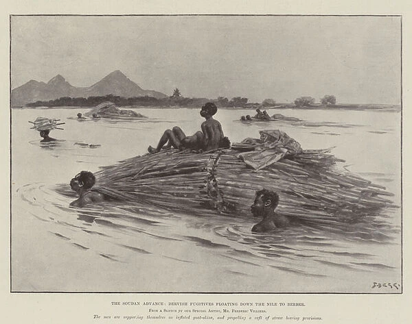 The Soudan Advance, Dervish Fugitives floating down the Nile to Berber (engraving)