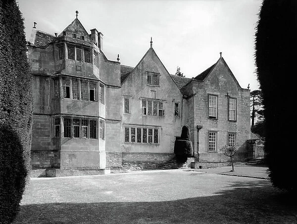 The south front, Owlpen Manor, from Country Houses of the Cotswolds (b / w photo)