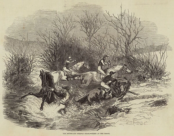 The Southgate Steeple Chase, Scene at the Brook (engraving)