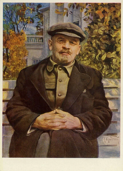 Soviet leader Vladmir Lenin in Gorki, early 1920s (colour litho)