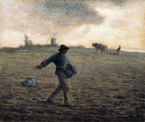 The Sower, (pastel and black crayon on pale brown paper)