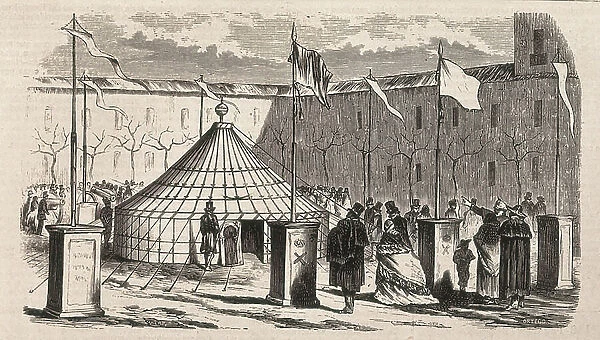 Spain. War of Africa (1860). Tent of Muley-Abbas, guns and two banners. War booty captured by the Spanish army in Tetouan during the military campaign of Morocco (4th February). Picture from 'El Museo Universal'. Engraving. SPAIN