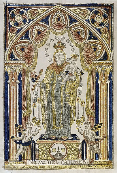 Spanish 19th century, illustration showing the Virgin Mary with infant Jesus