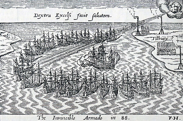 The Spanish Armada, 16th century (engraving)