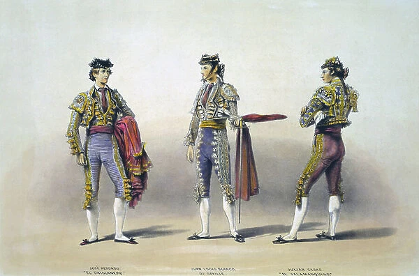 Three Spanish bullfighters (colour litho)