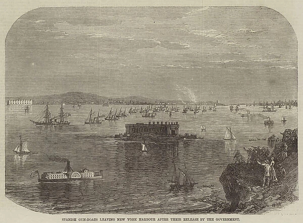 Spanish Gun-Boats leaving New York Harbour after their Release by the Government (engraving)