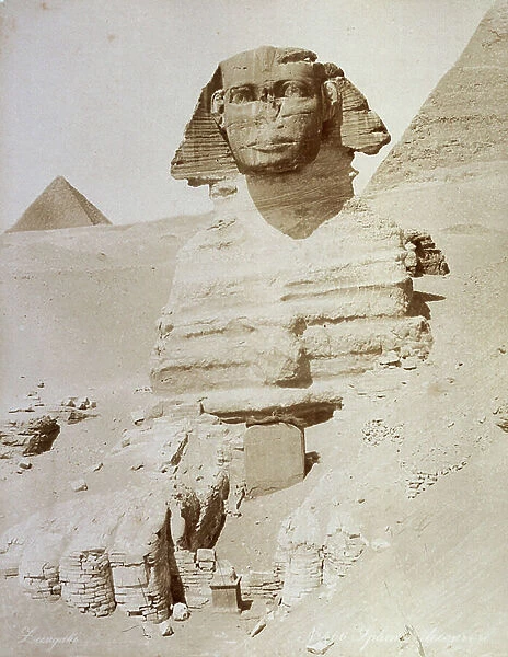 The Sphinx of Khafre (Chefren), at Gizeh, partially freed from the sands