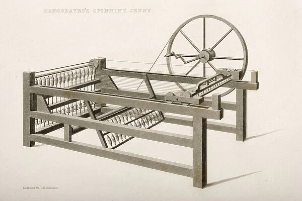 The Spinning Jenny, invented by James Hargreaves in 1764, 1835 (litho)
