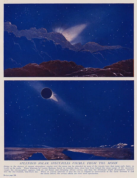 Splendid solar spectacles visible from the moon (colour litho)