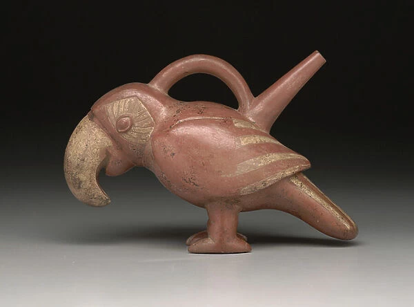 Spouted Vessel with Tubular Handle: Macaw Effigy, 300-100 BC (ceramic)