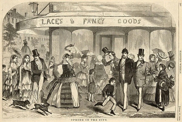 Spring in the City from Harpers Weekly, pub. 1858 (engraving)
