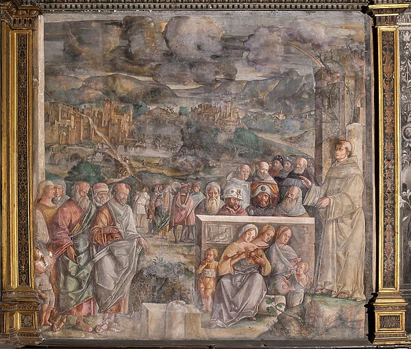 St Anthony arriving in Padua, where he restores peace between the citizens with the strength and sweetness of his preaching, School of the Saint, 1509 (fresco)