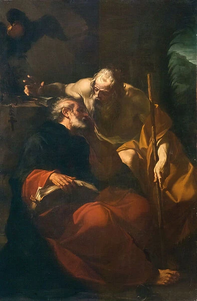 St. Benedict and a Hermit (oil on canvas)
