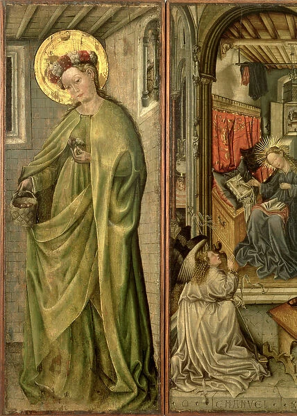 St. Dorothy, left hand panel of polyptych (panel)