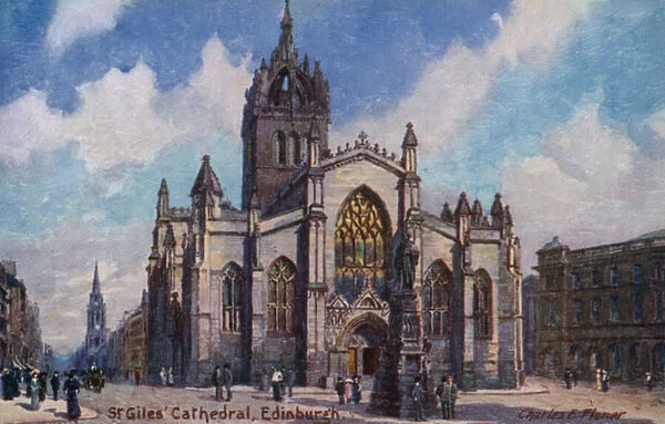St Giles Cathedral, Edinburgh, Scotland (colour litho)