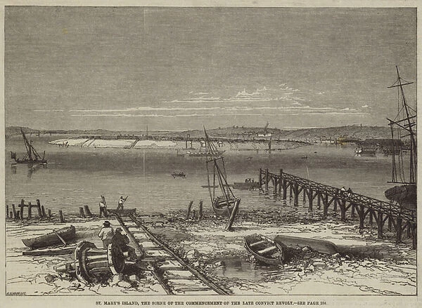 St Marys Island, the Scene of the Commencement of the late Convict Revolt (engraving)