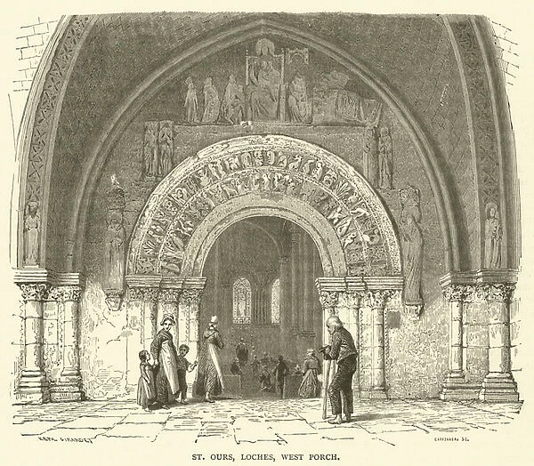 St Ours, Loches, West Porch (engraving)