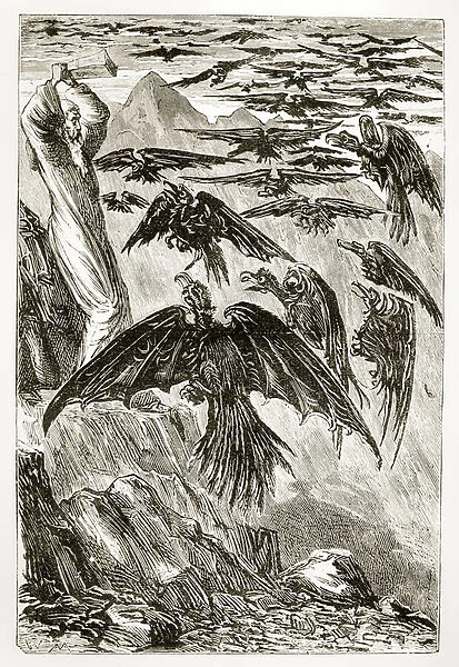 St. Patrick and the demon birds, from The Trias Thaumaturga