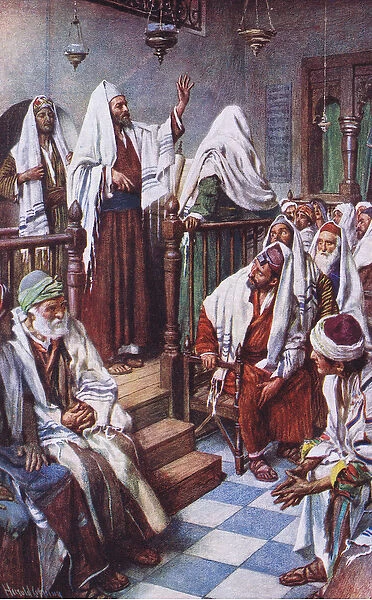 St Paul preaching in the synagogue at Antioch, illustration from